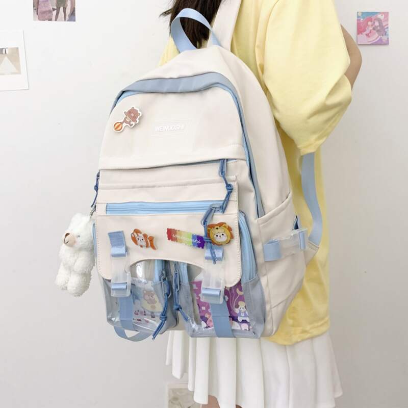 

Clear Detail Cartoon Decor Backpack, Beige