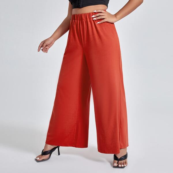 

Plus High Waist Wide Leg Pants, Red