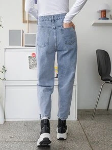 DAZY 標籤細節直筒牛仔褲 - 中等水洗藍 - 查看 2