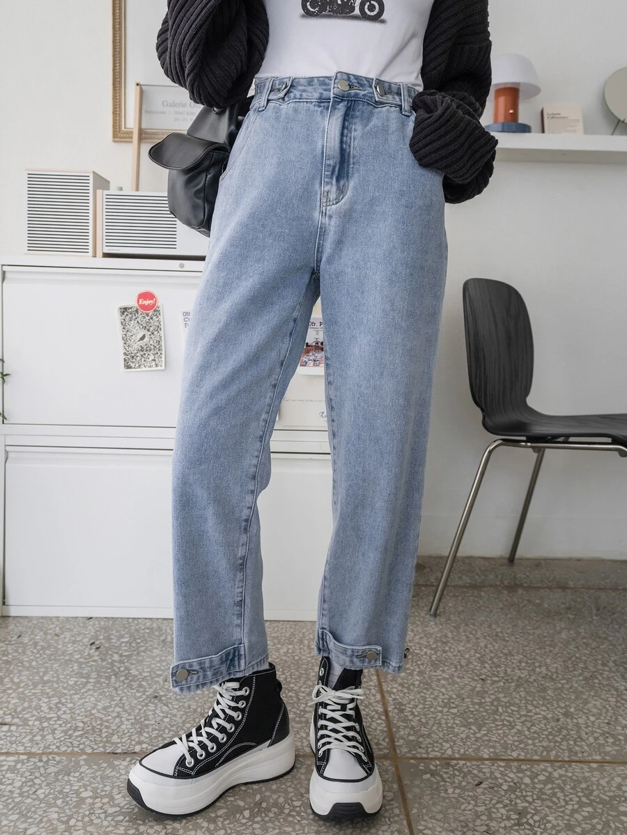 DAZY 標籤細節直筒牛仔褲 - 中等水洗藍 - 查看 1