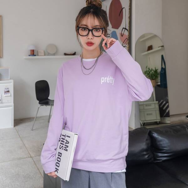 

Letter Graphic Drop Shoulder Sweatshirt, Lilac purple