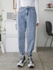 DAZY 標籤細節直筒牛仔褲 - 中等水洗藍 - 查看 8