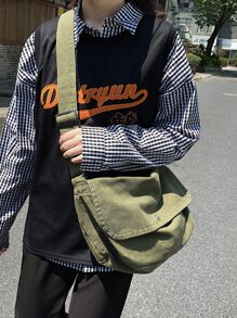 休閒女士洗水帆布斜挎肩背包 - 綠色 - 查看 2