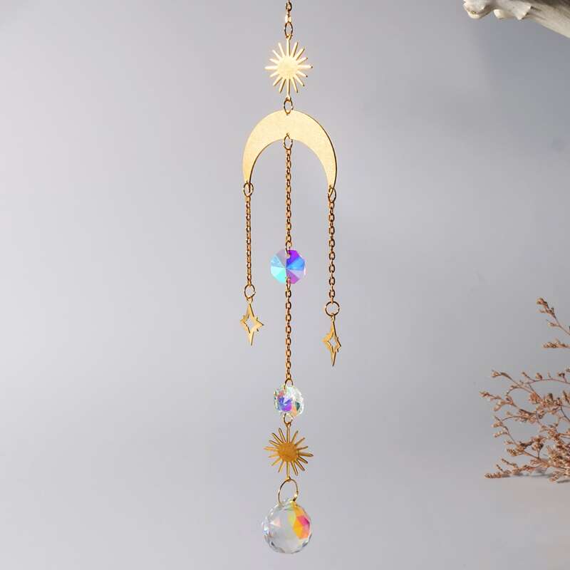 

Crystal Pendant Moon Chain Wall Hanging, Gold