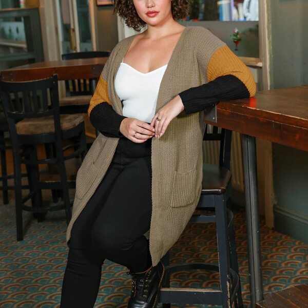 

Plus Drop Shoulder Contrast Panel Cardigan, Khaki