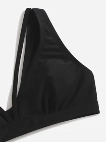 Tween Girl V Neck Bikini Set Summer Beach - Black - View 4