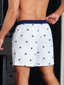 Manfinity Men Striped & Crab Print Drawstring Waist Swim Trunks - White - View 2