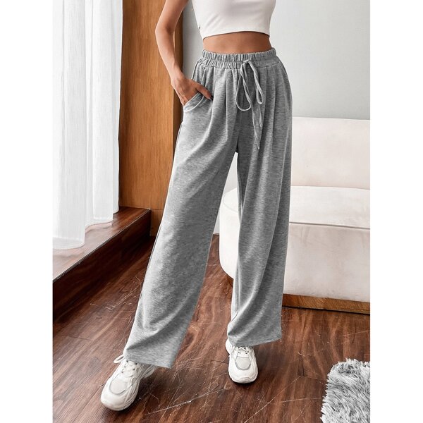 

Knot Front Slant Pocket Sweatpants, Grey