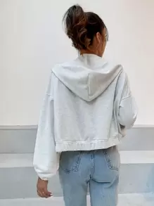 SHEIN Unity Flap Pocket Drop Shoulder Drawstring Hooded Jacket - Light Grey - View 2