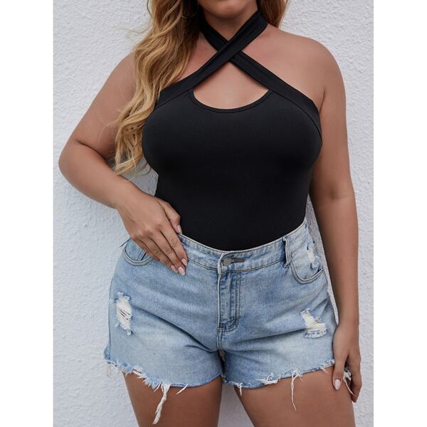 

Plus Criss Cross Halter Top, Black