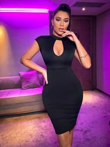 SHEIN SXY Contrast Lace Cut Out Bodycon Dress