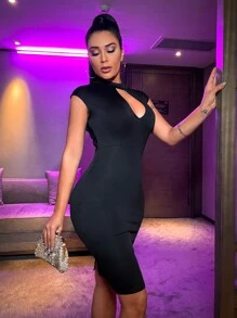 SHEIN SXY Contrast Lace Cut Out Bodycon Dress