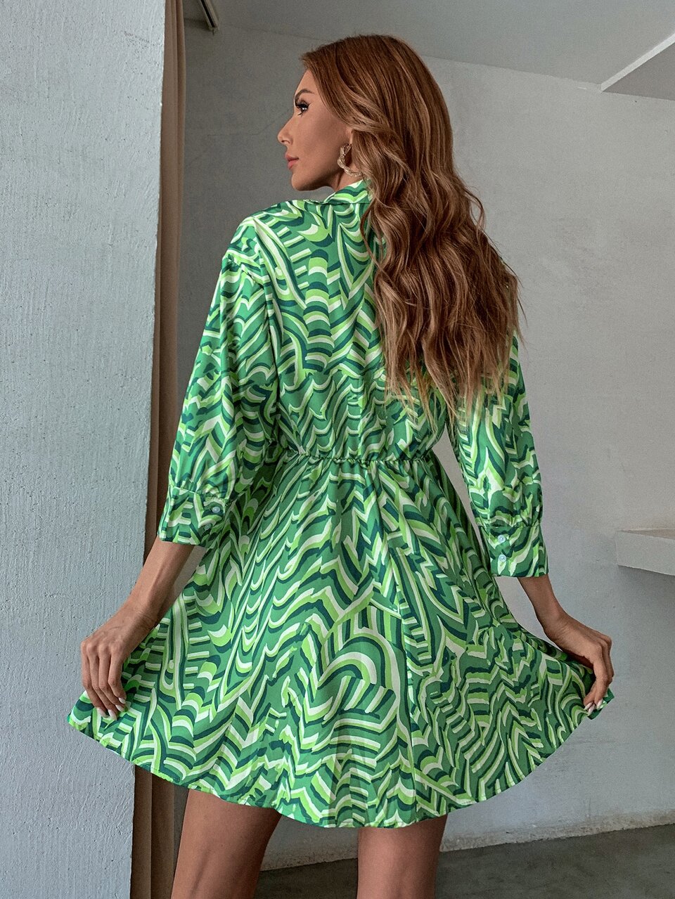 Allover Print Button Up Shirt Dress