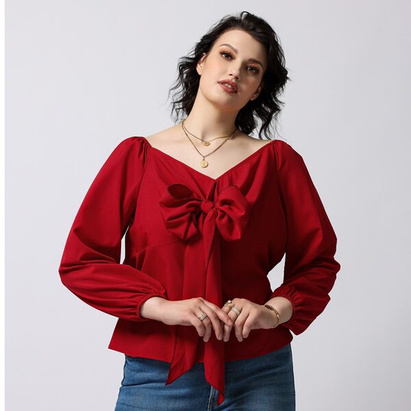 

Plus Off The Shoulder Tie Front Blouse, Burgundy