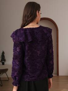Ruffle Trim Flounce Sleeve Fuzzy Blouse - Violet Purple - View 2