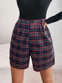 High Waist Tartan Shorts - Multicolor - View 3