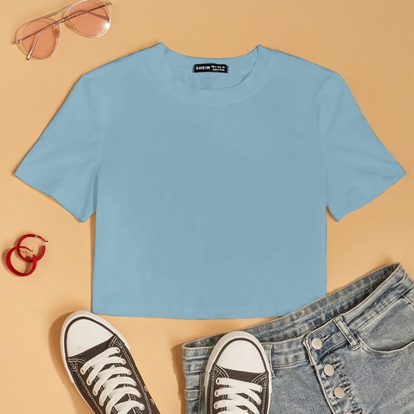 

Solid Slim Crop Tee, Blue