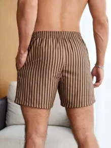 Manfinity Swimmode Men Striped Print Drawstring Waist Swim Trunks Pool Shorts, For Beach, Vacation