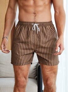 Manfinity Swimmode Men Striped Print Drawstring Waist Swim Trunks Pool Shorts, For Beach, Vacation