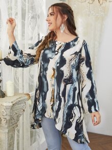 SHEIN LUNE Plus Graphic Print High Low Hem Blouse - Multicolor - View 5