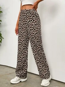 Leopard Print Wide Leg Trousers - Multicolor - View 1