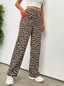 Leopard Print Wide Leg Trousers - Multicolor - View 3
