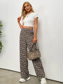 Leopard Print Wide Leg Trousers - Multicolor - View 4