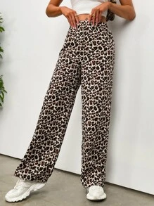 Leopard Print Wide Leg Trousers - Multicolor - View 5