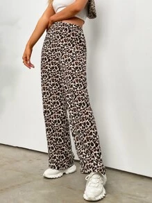 Leopard Print Wide Leg Trousers - Multicolor - View 6