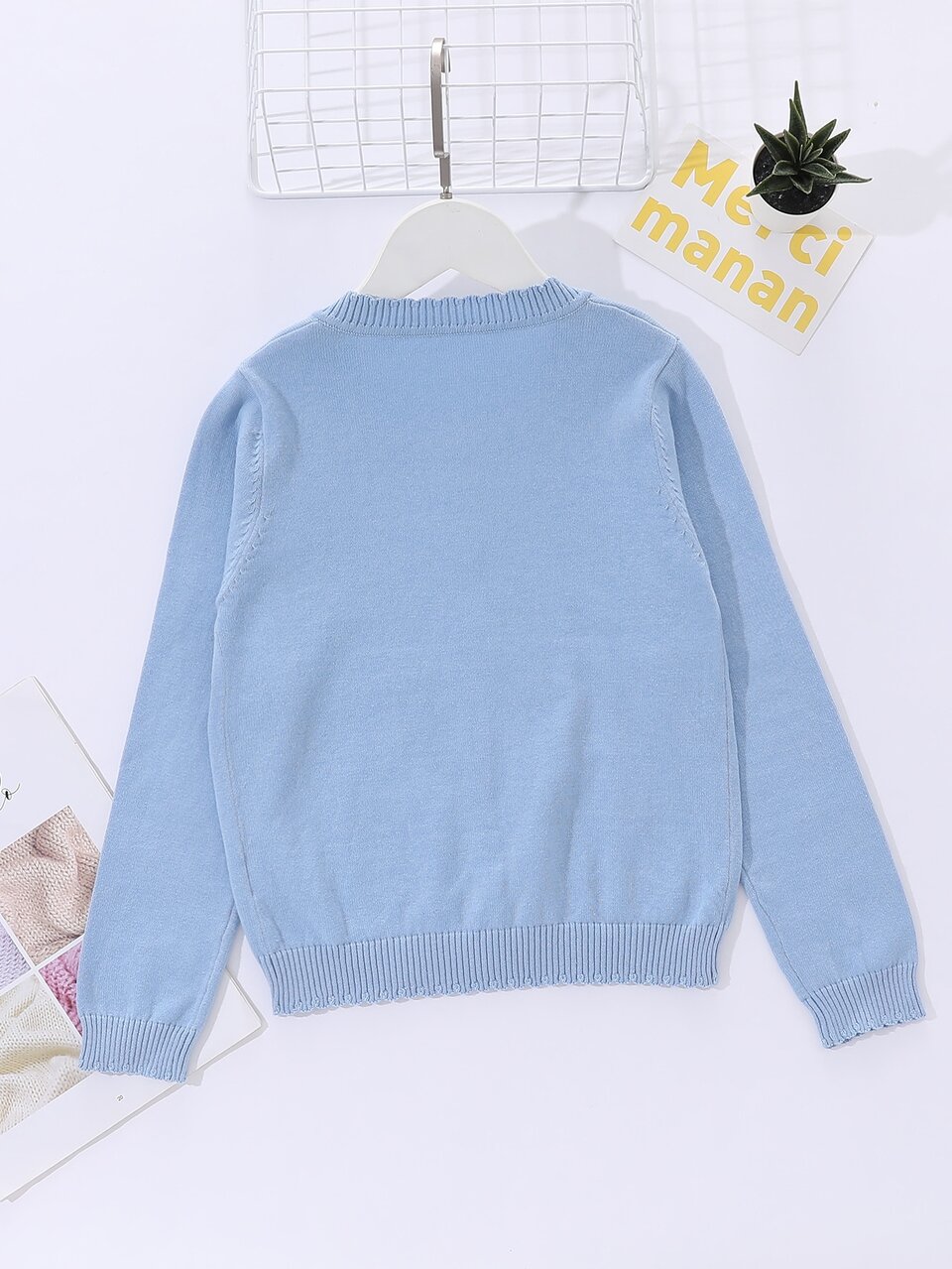 Girls Pointelle Knit Scallop Trim Cardigan