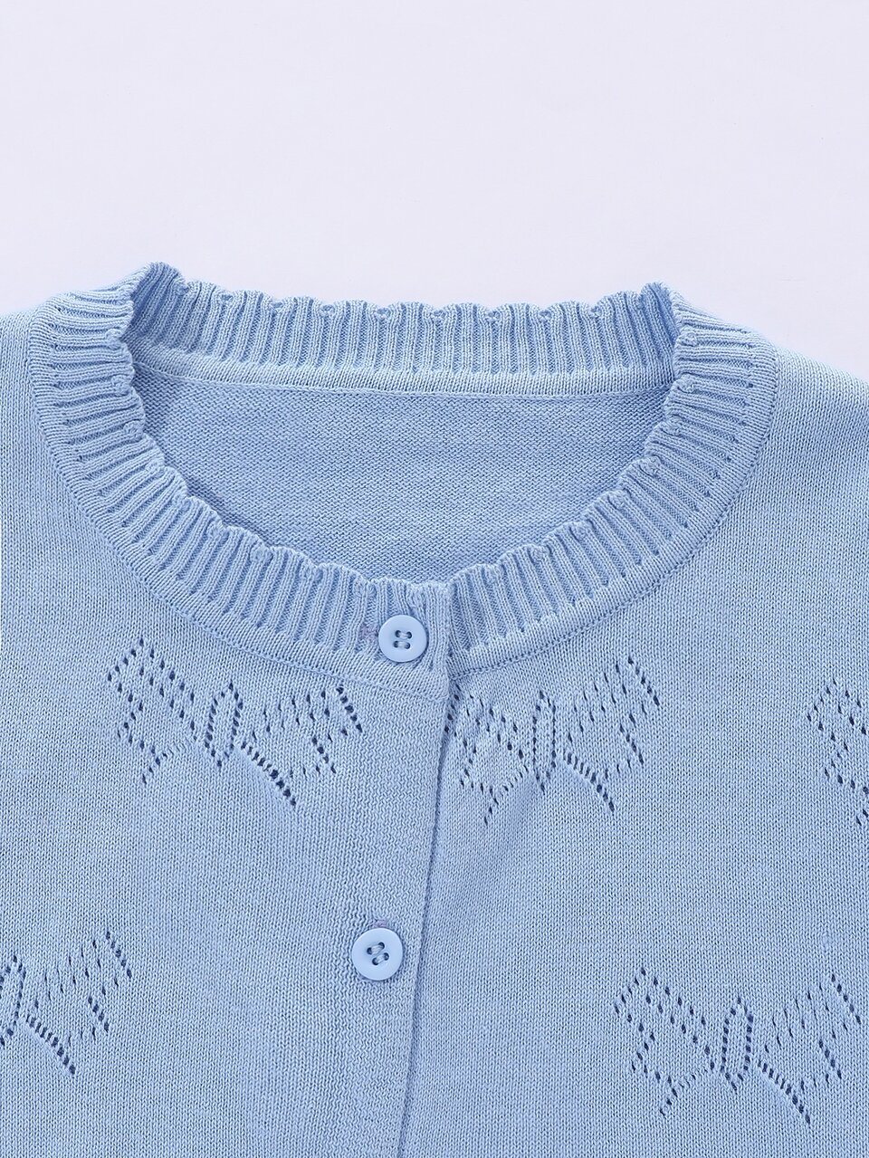 Girls Pointelle Knit Scallop Trim Cardigan