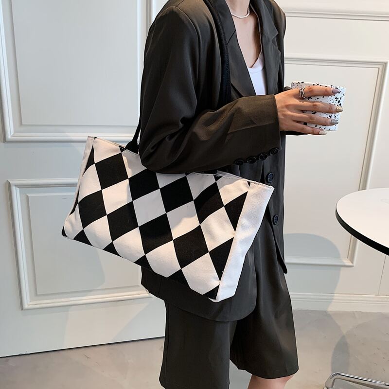

Two Tone Tote Bag, Black and white