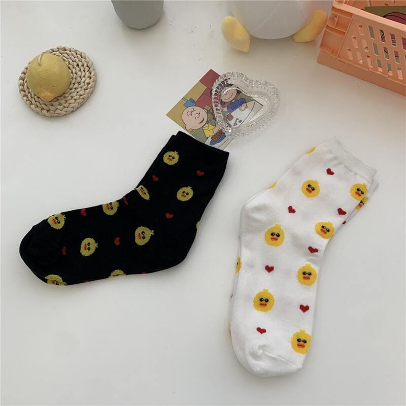 

1pair Random Color Cartoon Print Socks, Multicolor