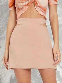 SHEIN Privé Cut Out Side Plicated Back Skirt - Baby Pink - View 4