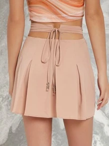 SHEIN Privé Cut Out Side Plicated Back Skirt - Baby Pink - View 2