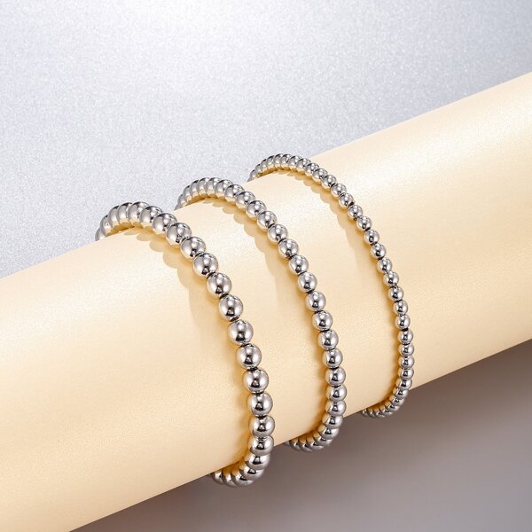 

3pcs Beaded Bracelet, Silver