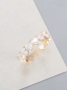 方晶鋯石愛心裝飾戒指 - 金黃色 - 查看 1