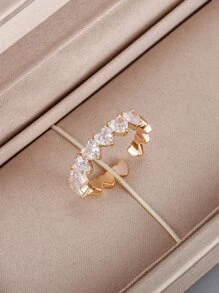 方晶鋯石愛心裝飾戒指 - 金黃色 - 查看 2