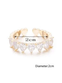 方晶鋯石愛心裝飾戒指 - 金黃色 - 查看 3