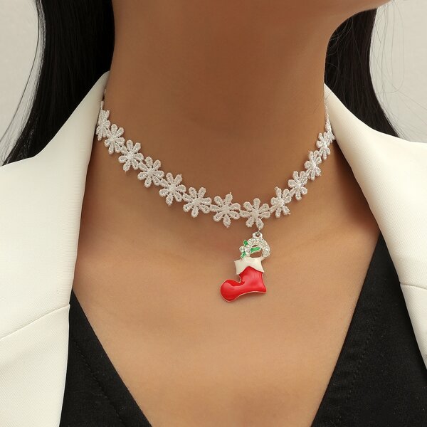 

Christmas Boot Pendant Choker, White