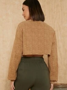 SHEIN Pullover corto cruzado sin ropa interior - Marrón - Ver 2