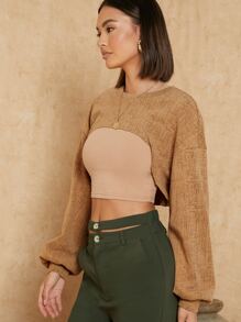 SHEIN Pullover corto cruzado sin ropa interior - Marrón - Ver 3