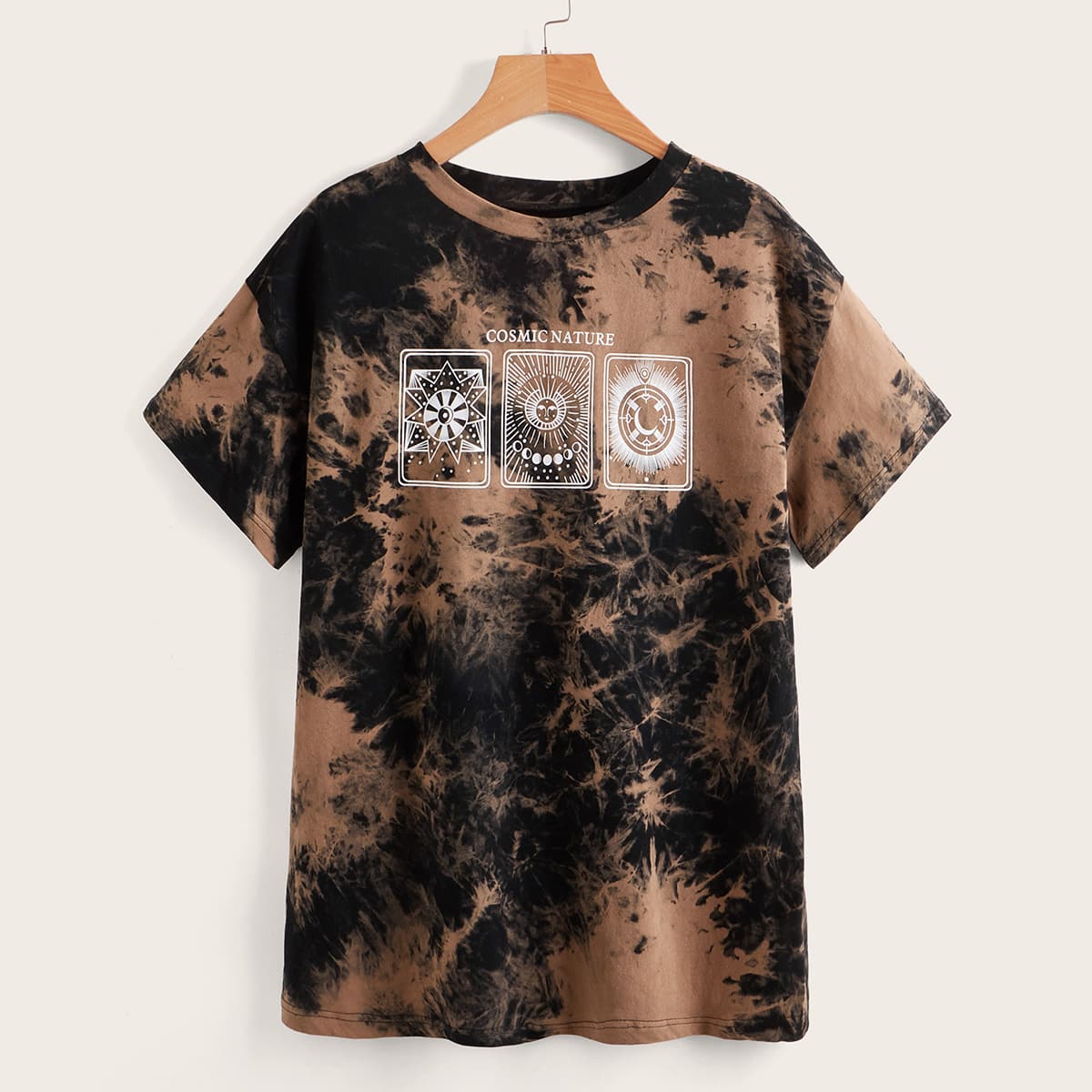 

Tie Dye & Graphic Print Tee, Multicolor