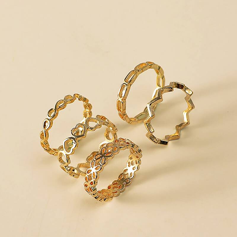 

8pcs Heart & Letter Graphic Ring, Gold