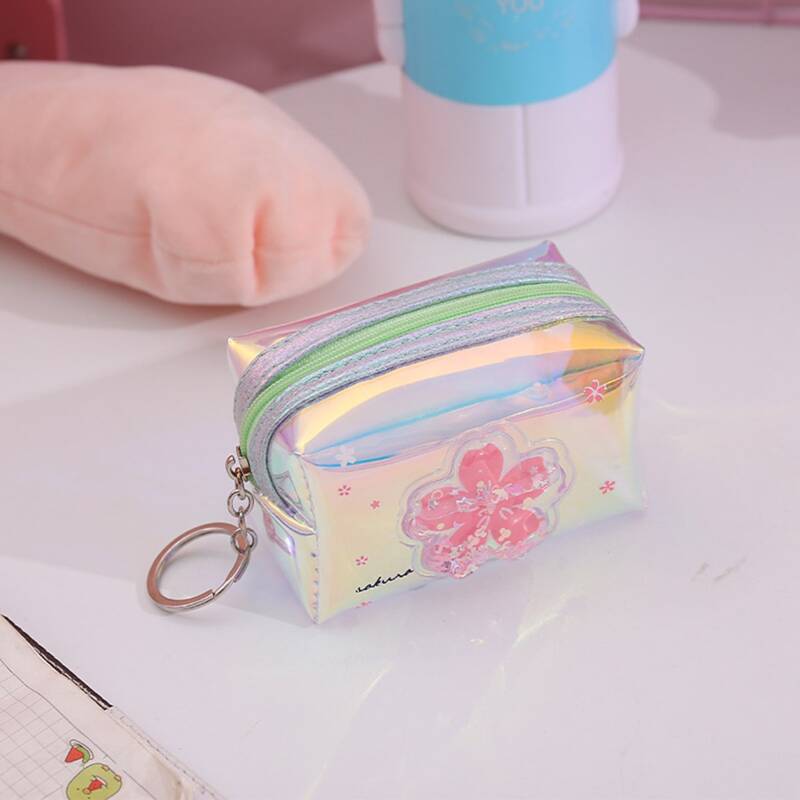 

1pc Flower Pattern Laser Square Makeup Bag, Green