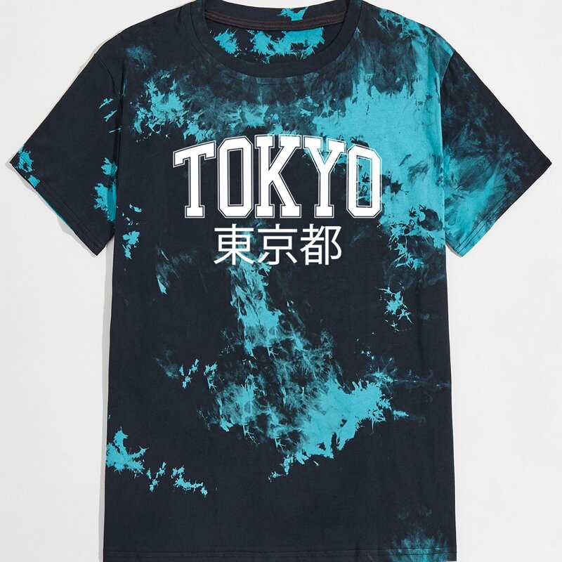 

Guys Tie Dye & Letter Print Tee, Multicolor