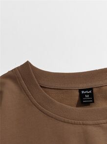 ROMWE MEN Men Cartoon Dinosaur Graphic Sweatshirt - Coffee Brown - View 4