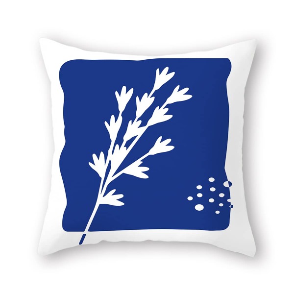 

Leaf Print Cushion Cover Without Filler, Blue and white
