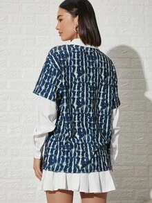 SHEIN Tie Dye Contrast Collar 2 In 1 Shirt - Multicolor - View 2