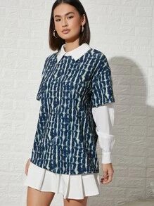 SHEIN Tie Dye Contrast Collar 2 In 1 Shirt - Multicolor - View 3